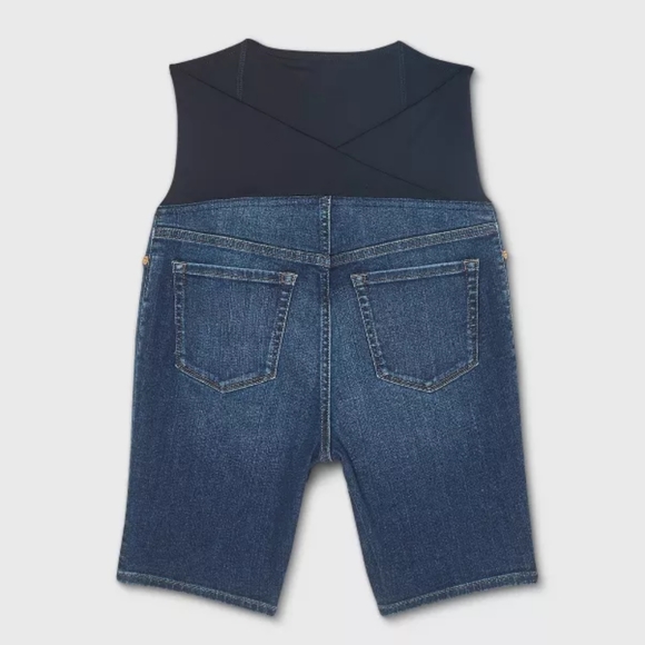 Size 12 NWT Maternity Bermuda Shorts Dark Blue Denim Crossover Panel - Picture 5 of 8